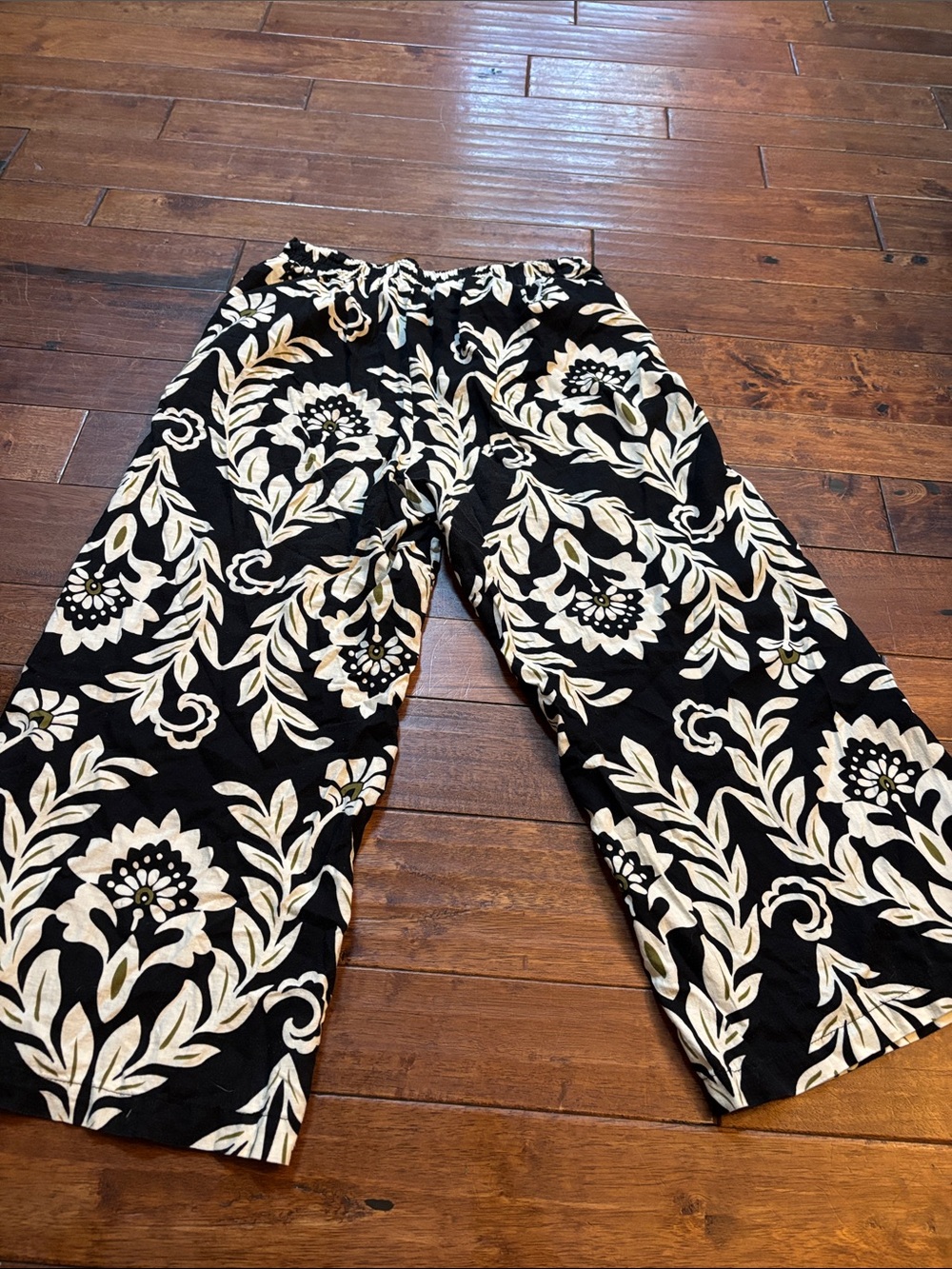 Christian Siriano Wide Leg High Waisted Trouser Black Cream Olive Green Boho S - Picture 7 of 8